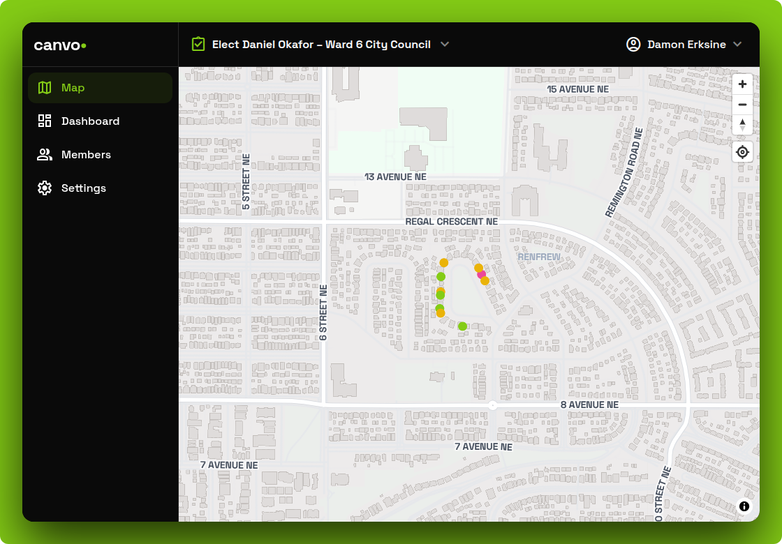 Screenshot of Canvo's map interface