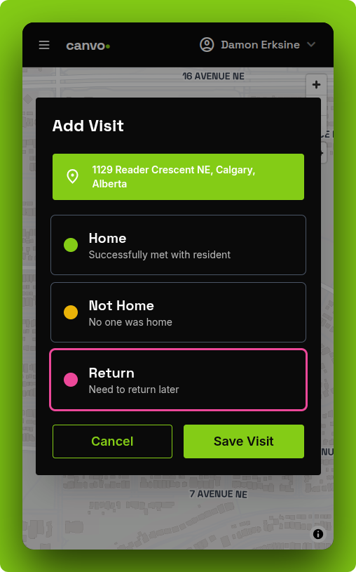 Screenshot of Canvo's mobile app
